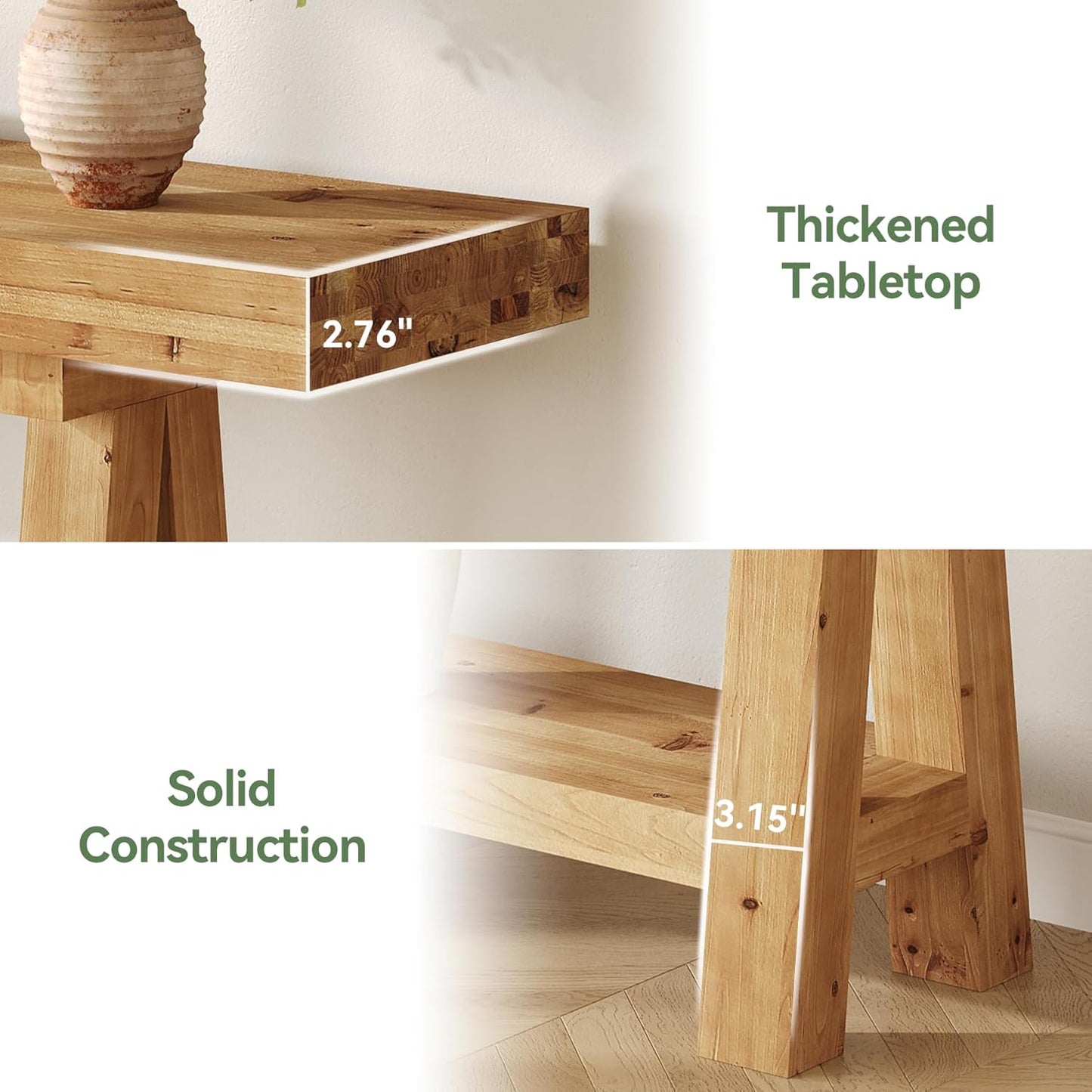 70.9-Inch Solid Wood Console Table for Entryway, Farmhouse Long Sofa Table with Shelves for Living Room, Hallway, Foyer, Easy Assembly