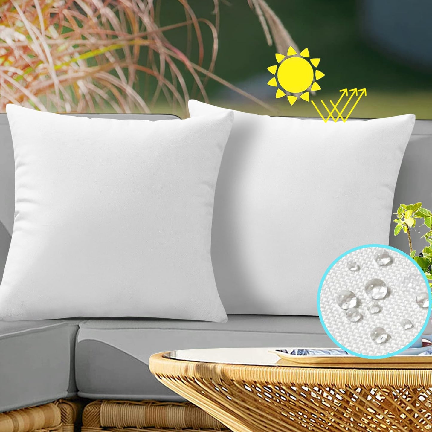 VAKADO Outdoor Waterproof Throw Pillow Covers 18X18 Set of 2 Decorative Green Patio Furniture Summer Cushion Cases Outside Decor for Couch Garden Bench Porch