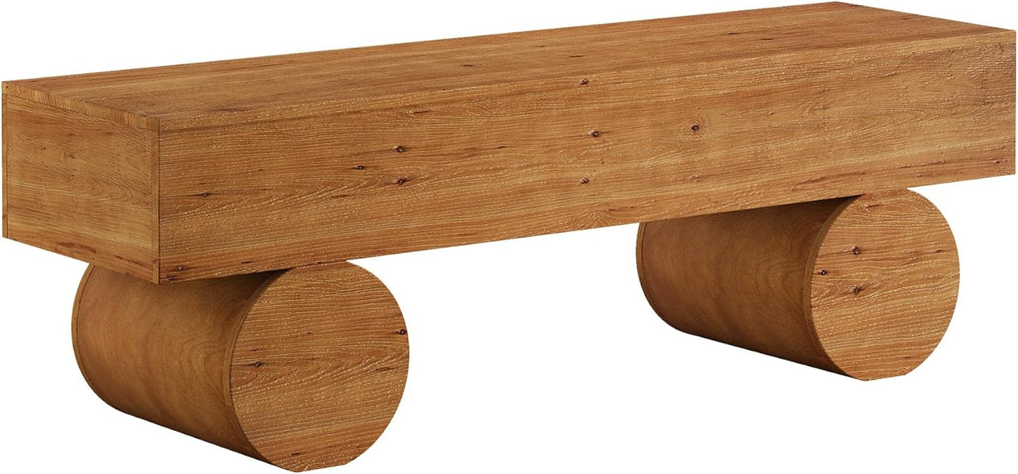 Solid Wood Dining Bench, 59” Farmhouse Indoor Long Kitchen Table Bench with Thickened Seat & Cylindrical Legs for Dining Room, Kitchen, Restaurant, Easy to Assemble, Brown