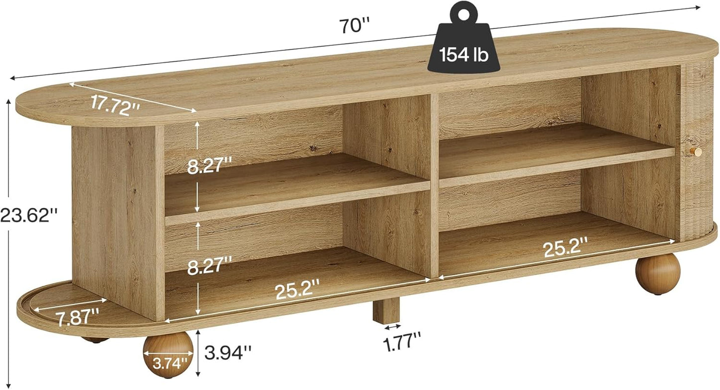Tribesigns Farmhouse Fluted TV Stand, 70" Extra Long Media Console for TVs up to 65+ Inches, Wooden Entertainment Center with Storage Shelves and Sliding Doors for Living Room, Bedroom, Walnut