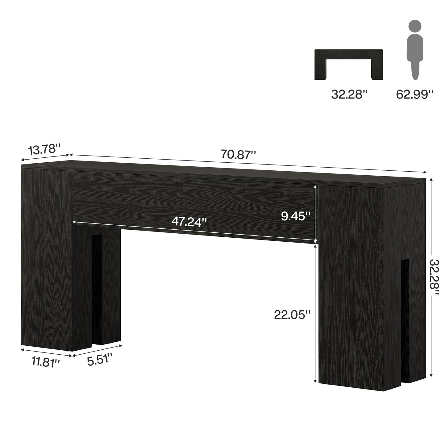 Tribesigns 71-Inch Long Console Table for Entryway, Farmhouse Sofa Console Behind Couch, Entry Table for Hallway, Foyer, Living Room, Black