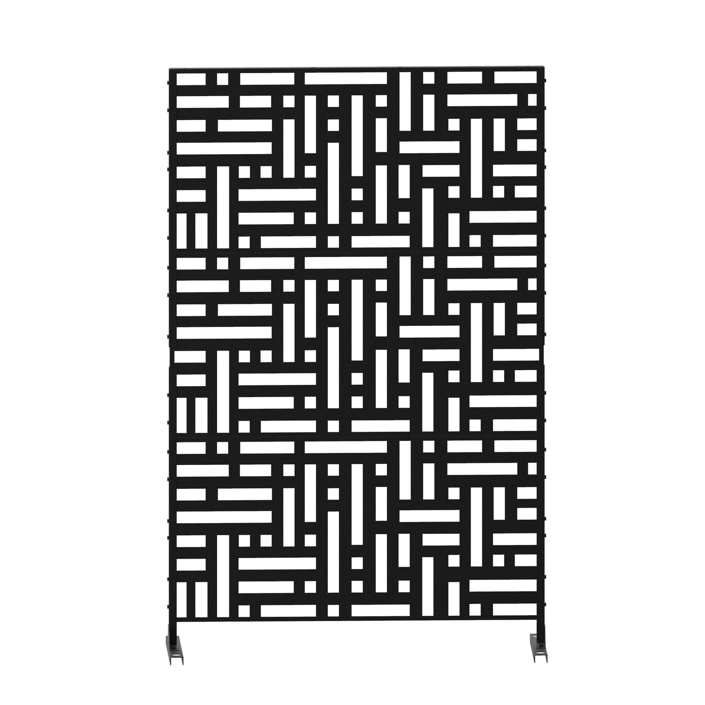 Metal Privacy Screen with Stand, 74" H×47" W Outdoor Privacy Screen for Deck Patio Lawn Garden (Black-Summer)