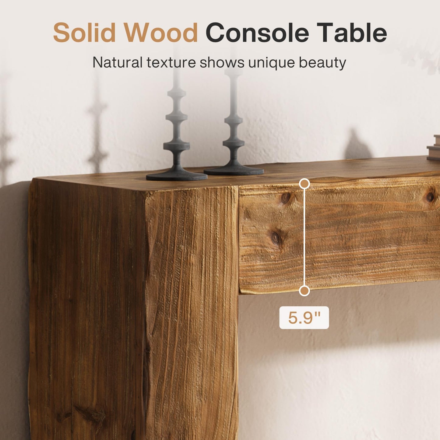 Solid Wood Console Table, 63-Inch Farmhouse Sofa Table Behind Couch for Entryway, Living Room, Foyer, Easy Assembly (Light Wood)