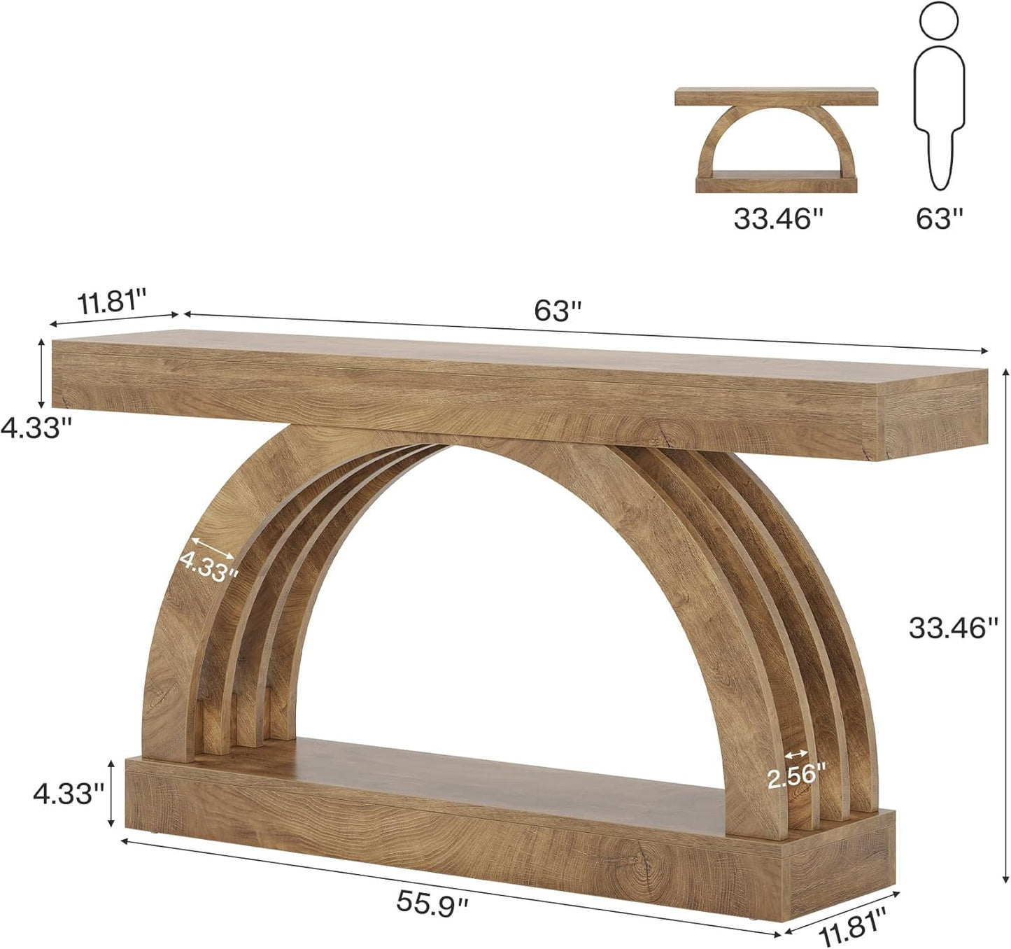 Tribesigns 63-Inch Entryway Table, 2-Tier Sofa Table Behind the Couch, Farmhouse Narrow Unique Arched Console for Hallway, Living Room, Foyer