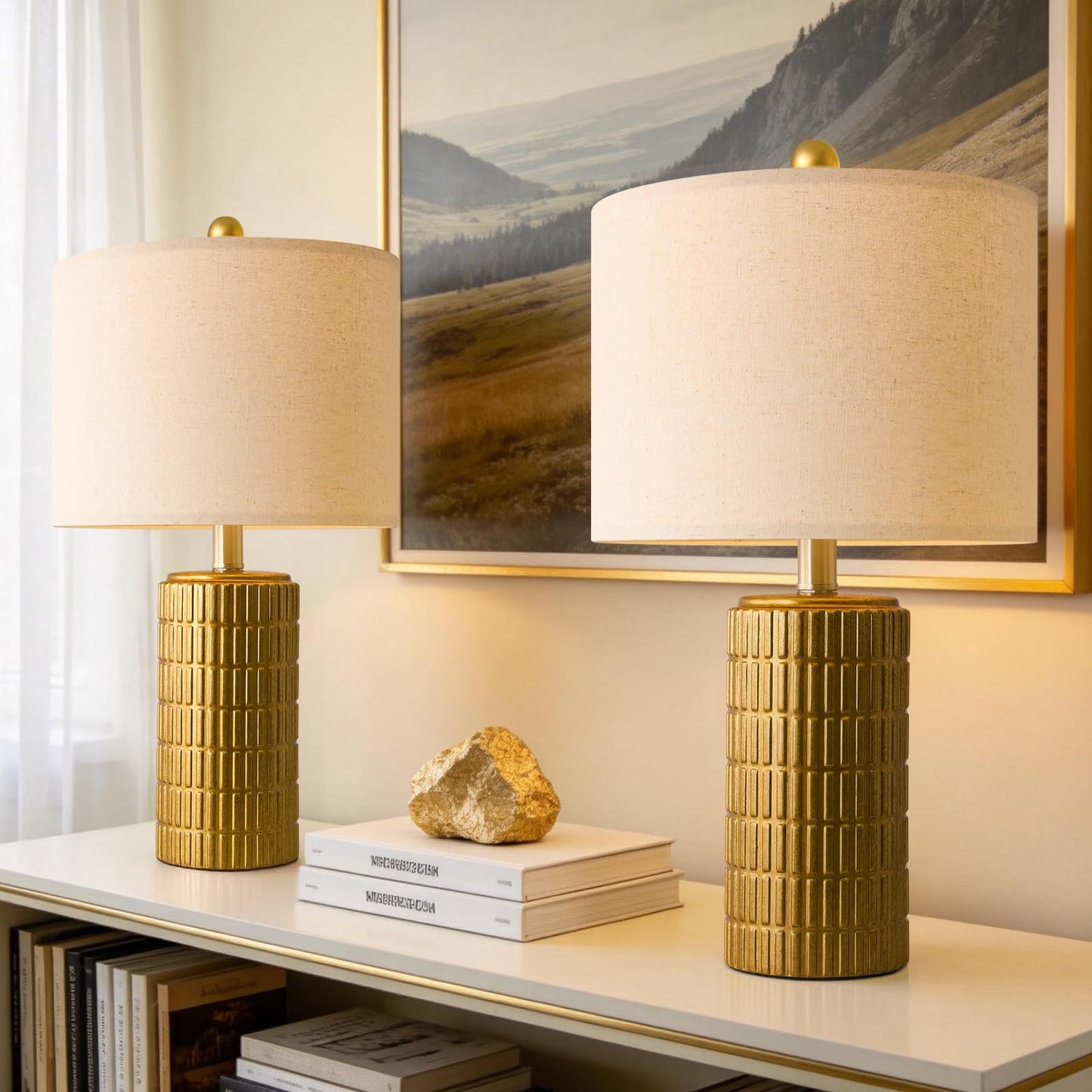 PoKat 20.75" Small Modern Ceramic Table Lamps Set of 2 for Bedroom, White Bedside Lamps for Night Stands, Farmhouse Desk Decor Gift Nightstand Table Lamps for Living Room End Table Beige