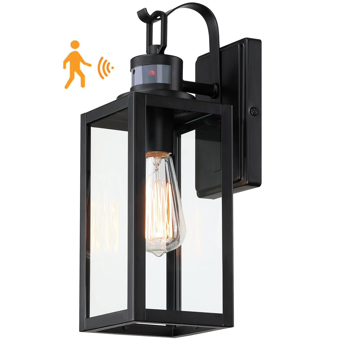 18 Inch Dusk to Dawn Outdoor Wall Light Fixtures, Large Exterior Waterproof Light Fixtures, Black Modern Porch Lights with E26 Sockets & Glass Shades, Wall Sconces for Patio, Garage, Front Door