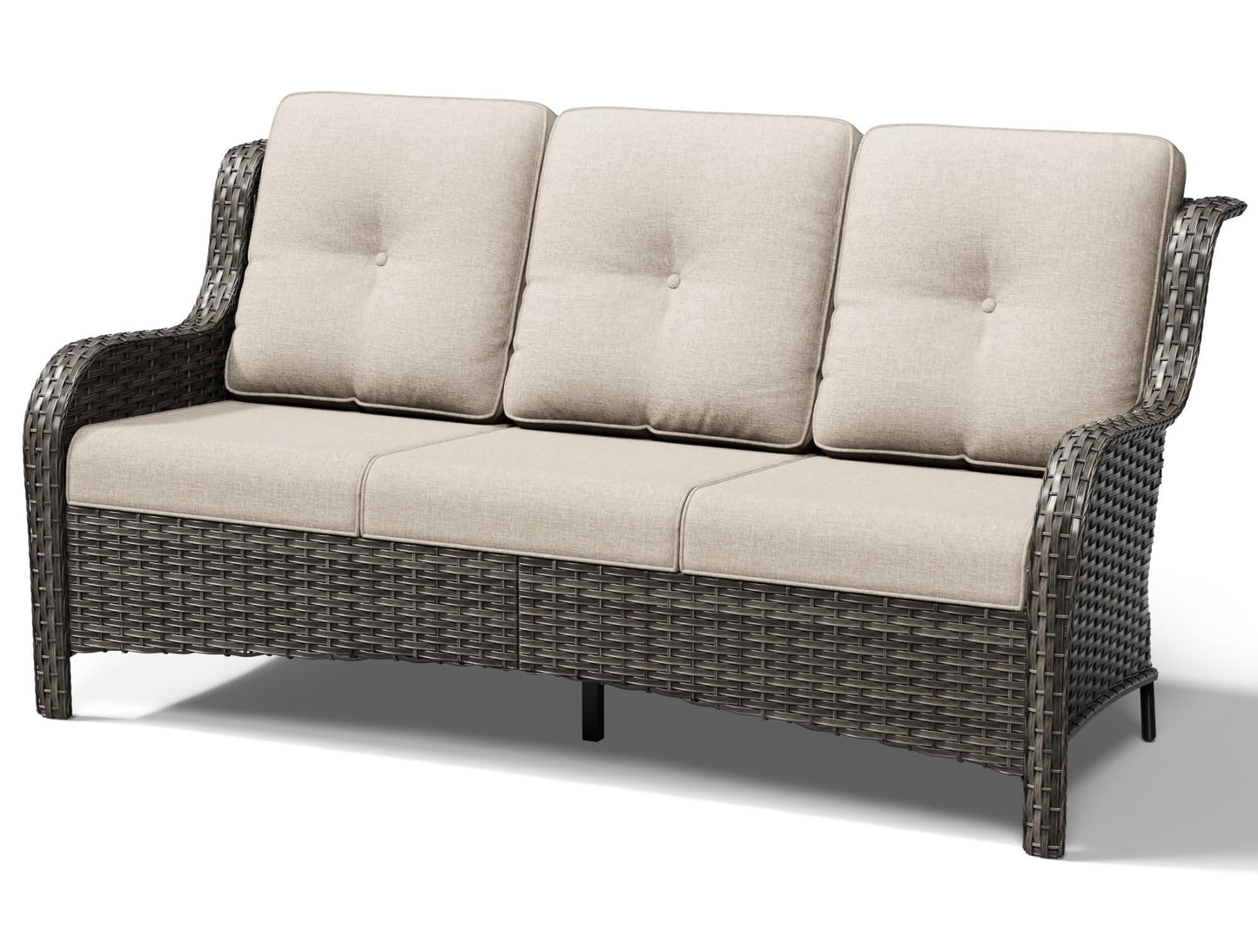 Joyside Outdoor Patio Couch, 3 Seater Outdoor Wicker Sofa with High Back, Deep Seating, Wide Armrest, Thickened Cushions, Patio Sofa for Deck, Porch Use