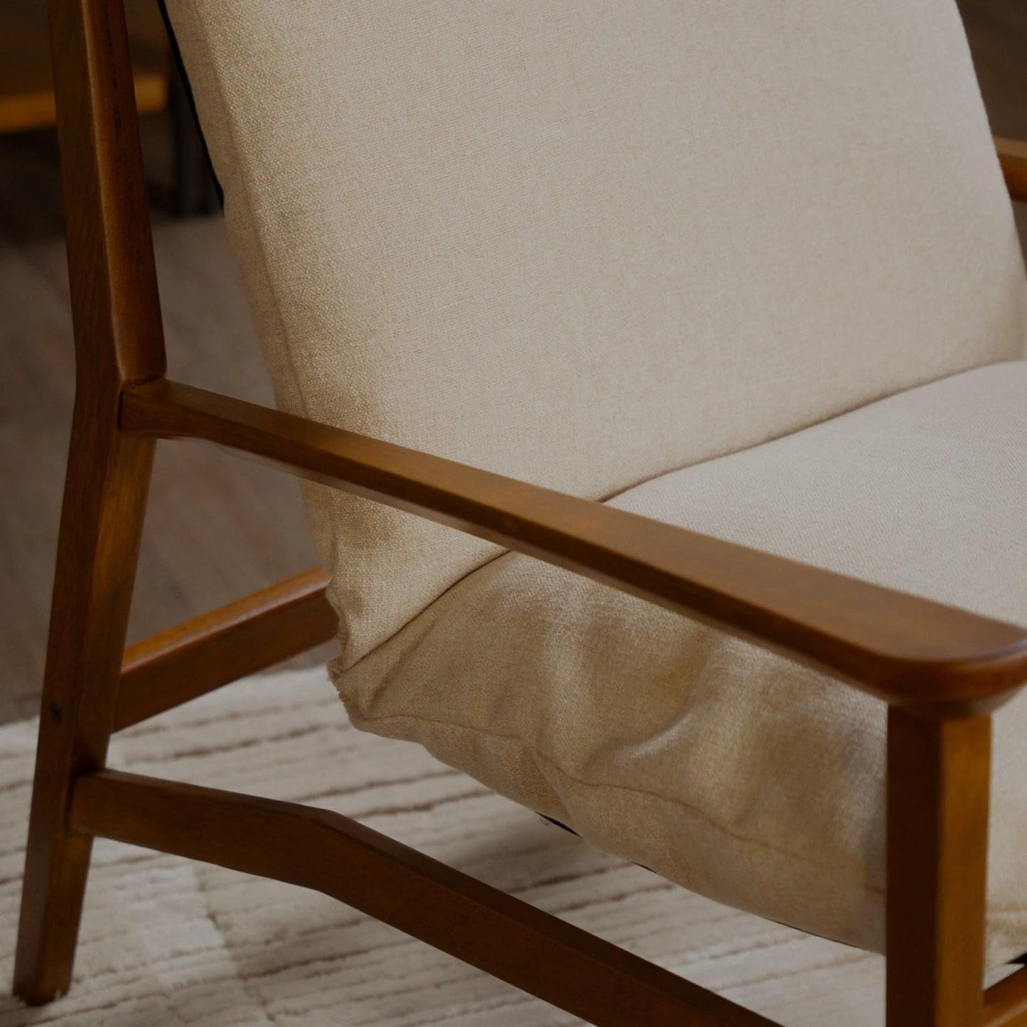 Grain Wood Furniture Solid Wood Mid Century Lounge Chair with Stone Gray Cushions