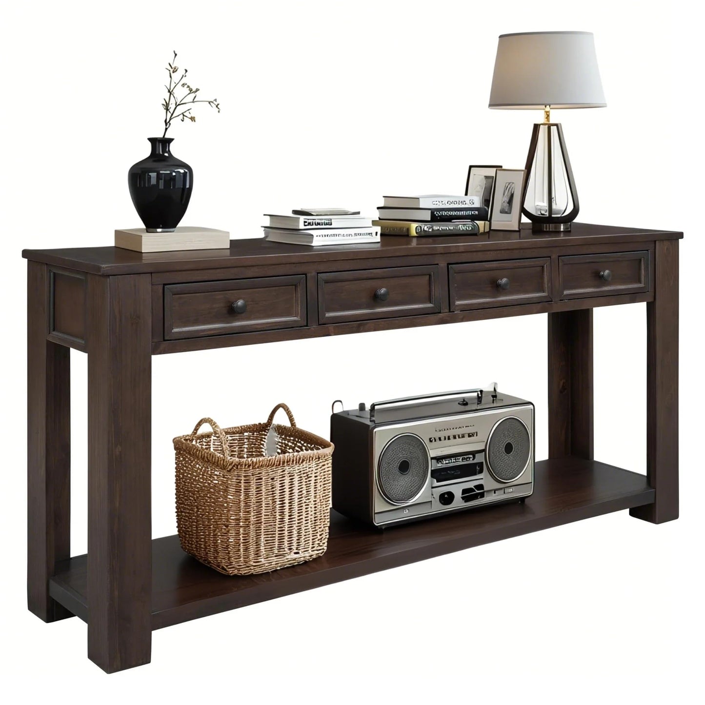 LKTART 63" Solid Wood Console Table Sofa Table with Storage Drawers and Bottom Shelf,Farmhouse Entryway Table for Hallway Foyer,Living Room,Easy Assembled (63" Espresso)