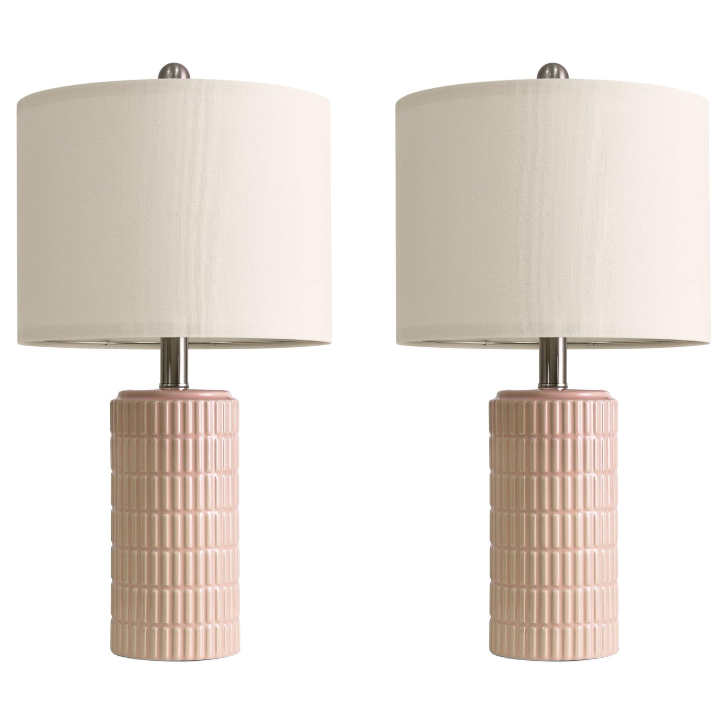 PoKat 20.75" Small Modern Ceramic Table Lamps Set of 2 for Bedroom, White Bedside Lamps for Night Stands, Farmhouse Desk Decor Gift Nightstand Table Lamps for Living Room End Table Beige