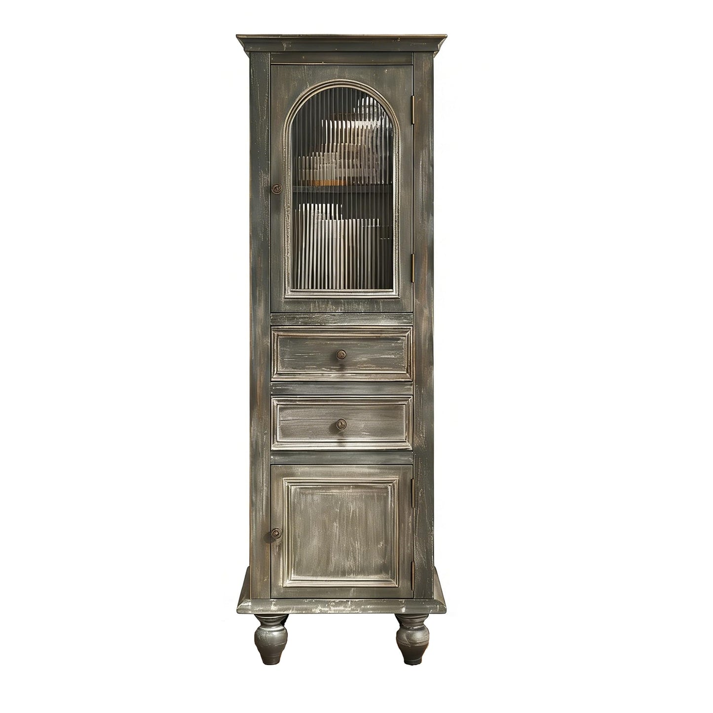 LKTART KTART 55'' Tall Kitchen Pantry Cupboard Storage Cabinet with Shelves & Drawer,French Country Accent Cabinet with Embossed Floral Metal Doors and Solid Wood Frame,Natural Wood