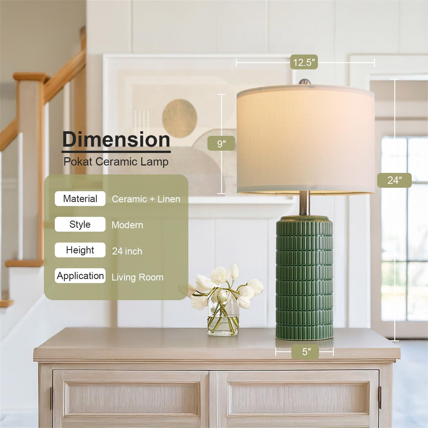 PoKat 23" Modern Ceramic Table Lamp Set of 2 for Living Room White Desk Lamps for Bedroom Farmhouse Bedside Nightstand Lamp House Warming Gifts New Home Decor End Table Lamps Gifts for Women Mom Beige