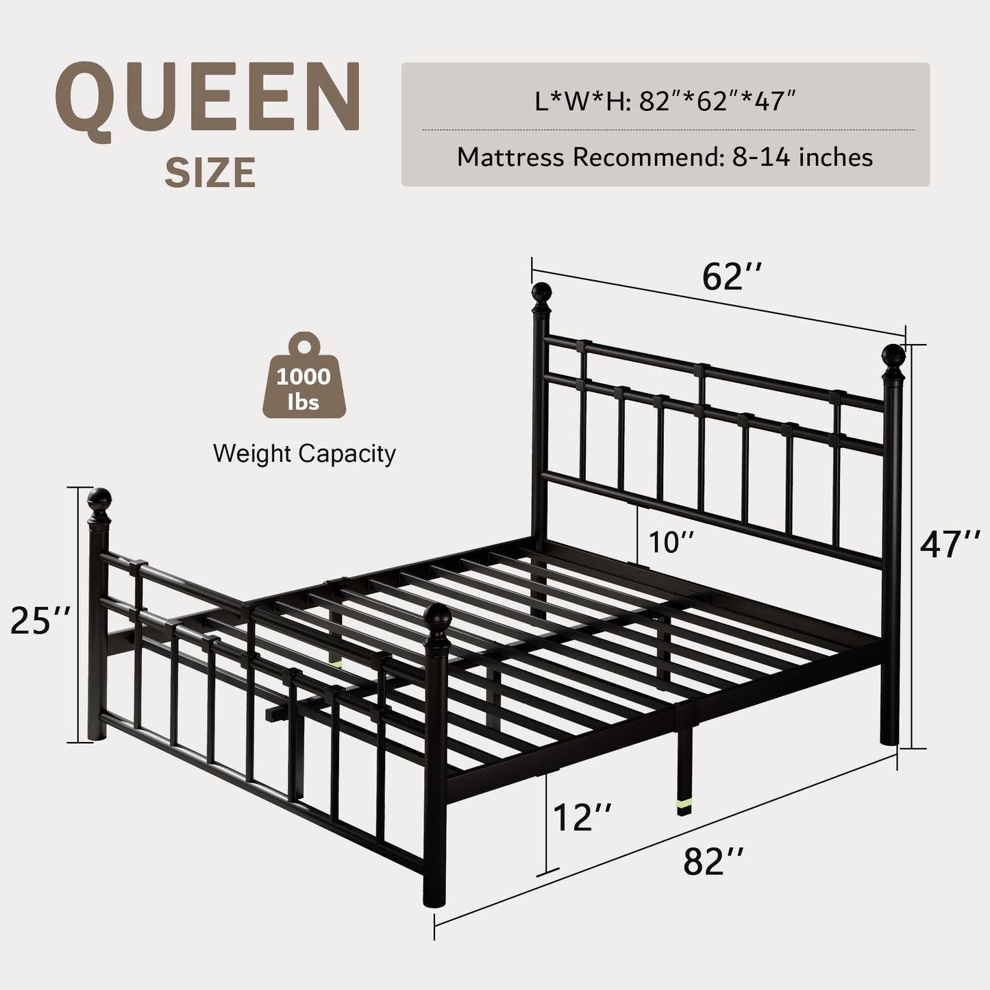 Einhomn King Size Metal Platform Bed Frame with Victorian Iron-Art Tall Headboard and Footboard, Mattress Foundation for Under Bed Storage/Heavy Duty Steel Slat Supported, No Box Spring Needed, Black
