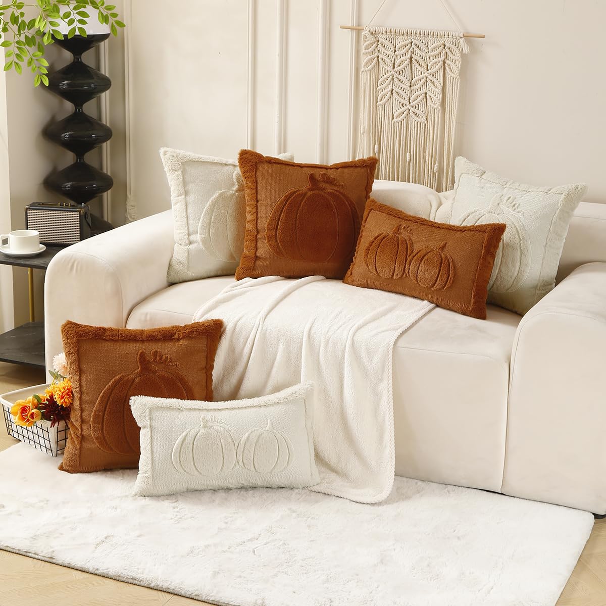 VAKADO Fall Thanksgiving Throw Pillow Covers 18x18 Set of 2 Outdoor Decoration Pumpkin Couch Orange Decorative Home Decor for Bed Sofa Bedroom Office