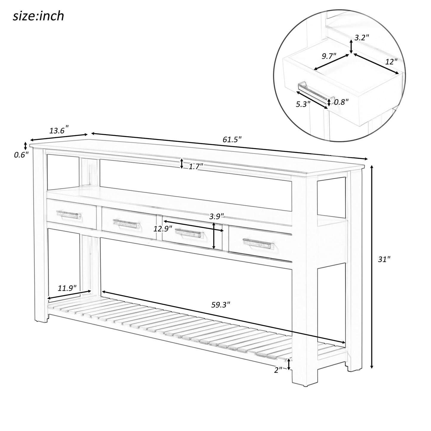 LKTART 63" Solid Wood Console Table Sofa Table with Storage Drawers and Bottom Shelf,Farmhouse Entryway Table for Hallway Foyer,Living Room,Easy Assembled (63" Espresso)