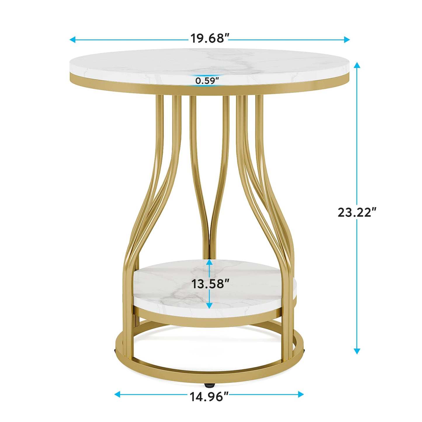 Tribesigns Round Side End Table 2-Tier End Tables Modern Bedside Table Small Chairside Tables with Storage for Couch Side, Nightstand with Metal Frame for Living Room (1, White+Gold)