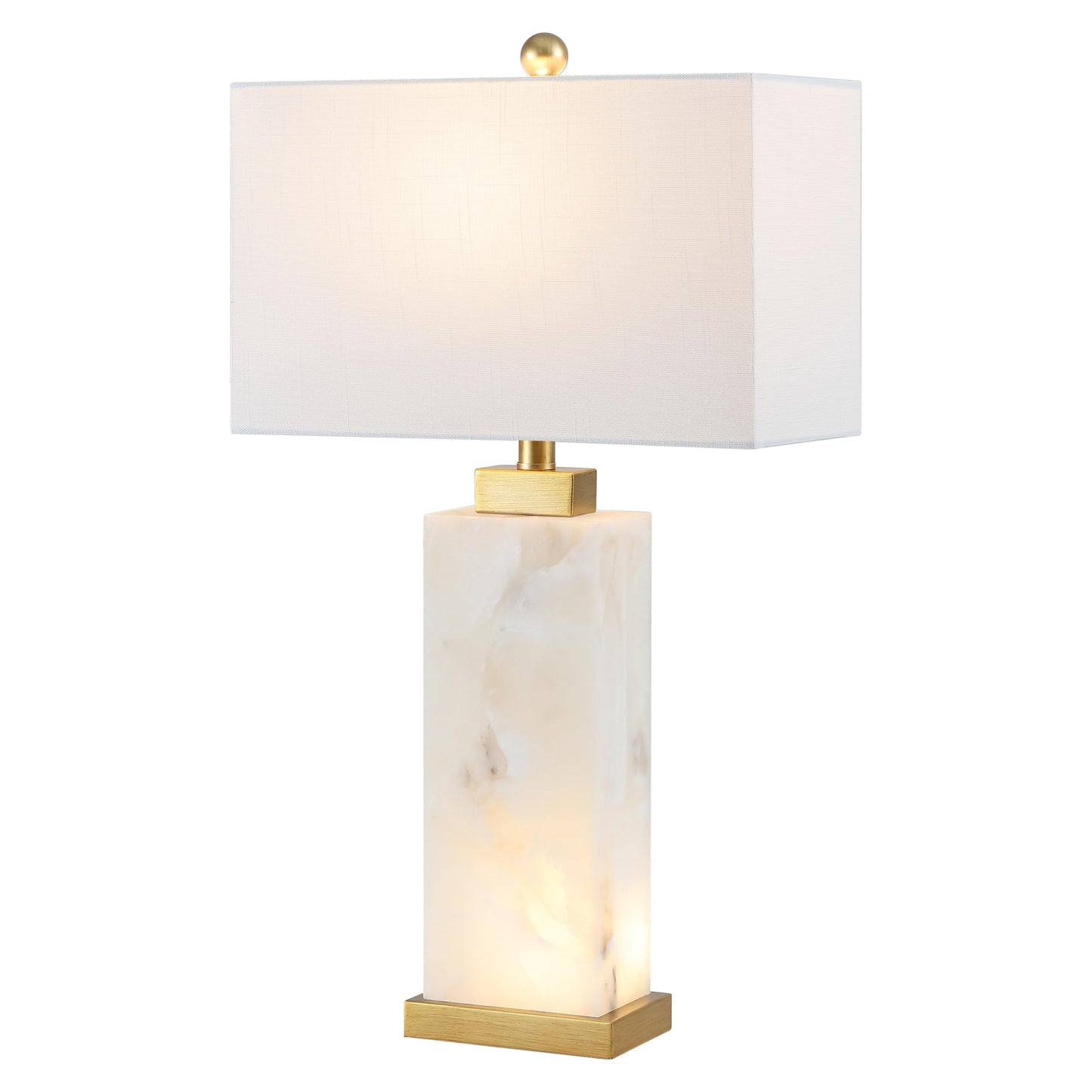 JONATHAN Y 24.25" Black/White Modern Alabaster LED Table Lamp for Home Decor, White Linen Shade, Coastal Nightstand Lamp with Built-in Base Accent Light (JYL8507A)