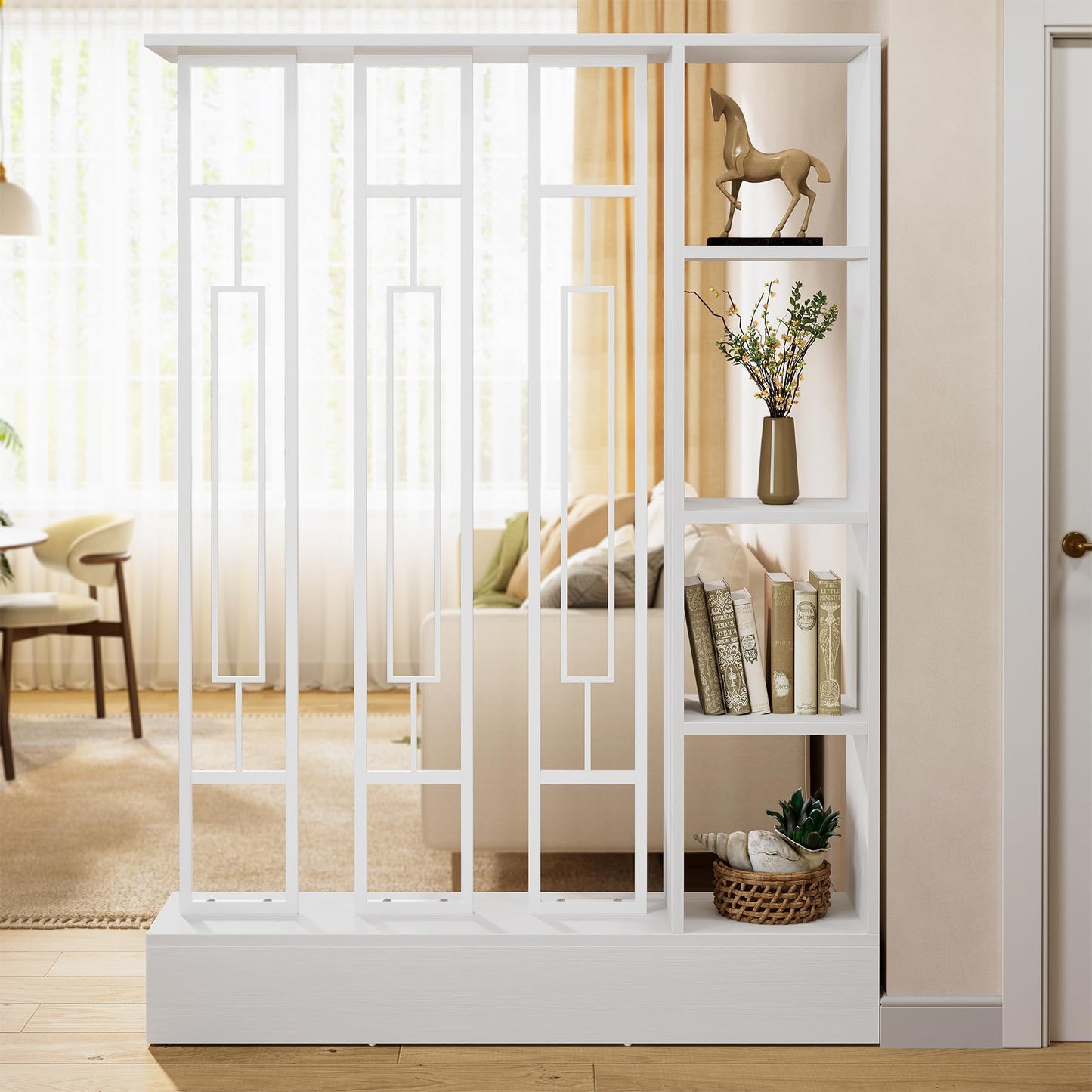 Tribesigns Wall Room Divider with Display Shelves, 70.9" Modern Freestanding Room Divider Screen with Sturdy Base, Wall Partition for Home & Office (Brown & Black, 47.2" W x 11.8" D x 70.9" H)
