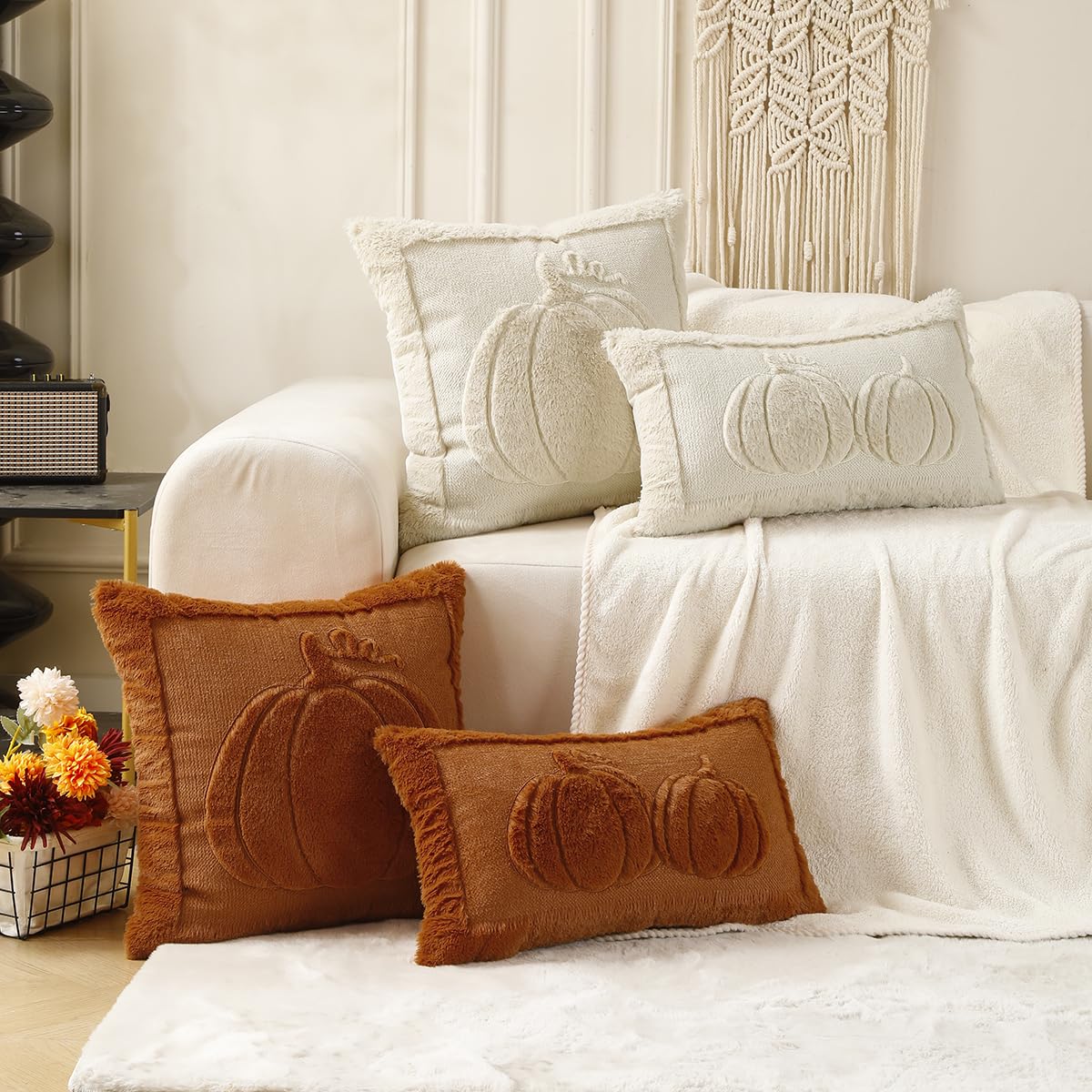 VAKADO Fall Thanksgiving Throw Pillow Covers 18x18 Set of 2 Outdoor Decoration Pumpkin Couch Orange Decorative Home Decor for Bed Sofa Bedroom Office