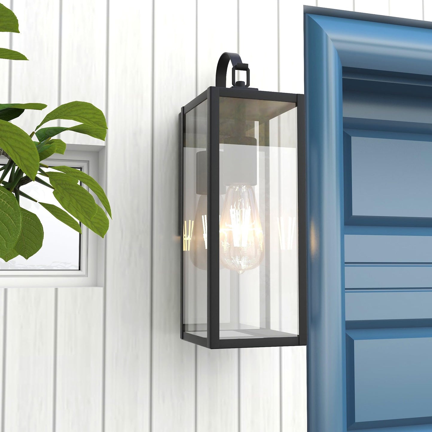 18 Inch Dusk to Dawn Outdoor Wall Light Fixtures, Large Exterior Waterproof Light Fixtures, Black Modern Porch Lights with E26 Sockets & Glass Shades, Wall Sconces for Patio, Garage, Front Door