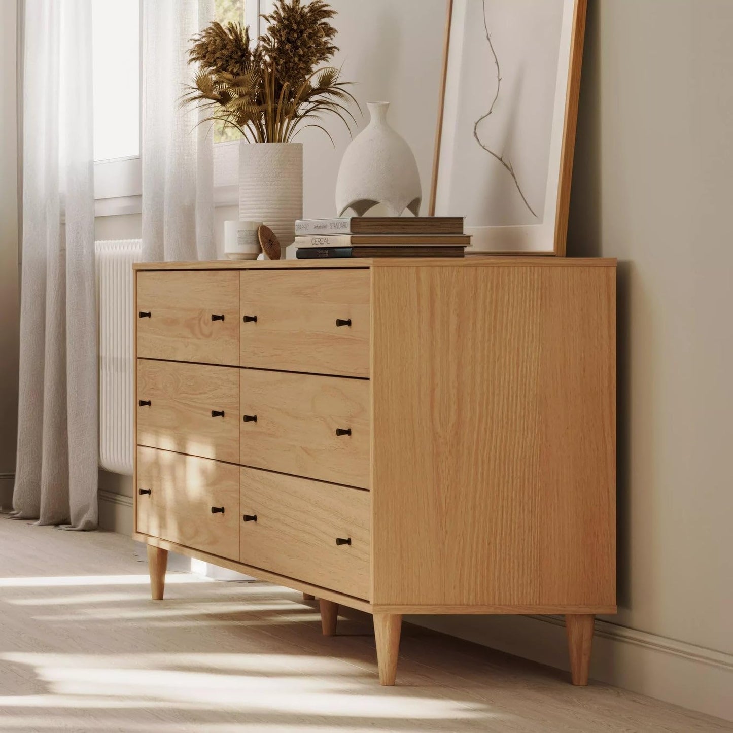 Grain Wood Furniture Mid Century 6-Drawer Dresser, Brushed Walnut