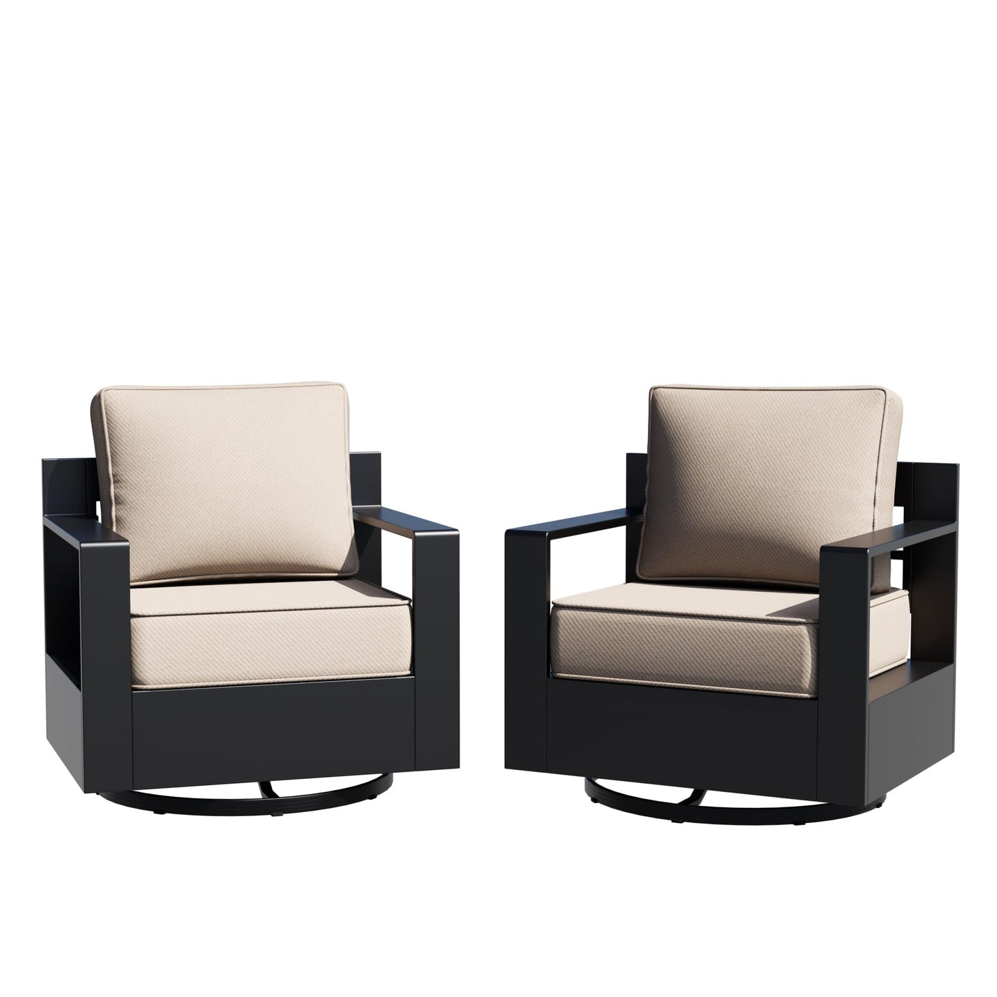 Aluminum Patio Swivel Chair - Outdoor Swivel Rocking Chair with 6" Thick Removable Cushions, All-Weather Metal Frame, Deep Setting for Garden, Poolside and Porch