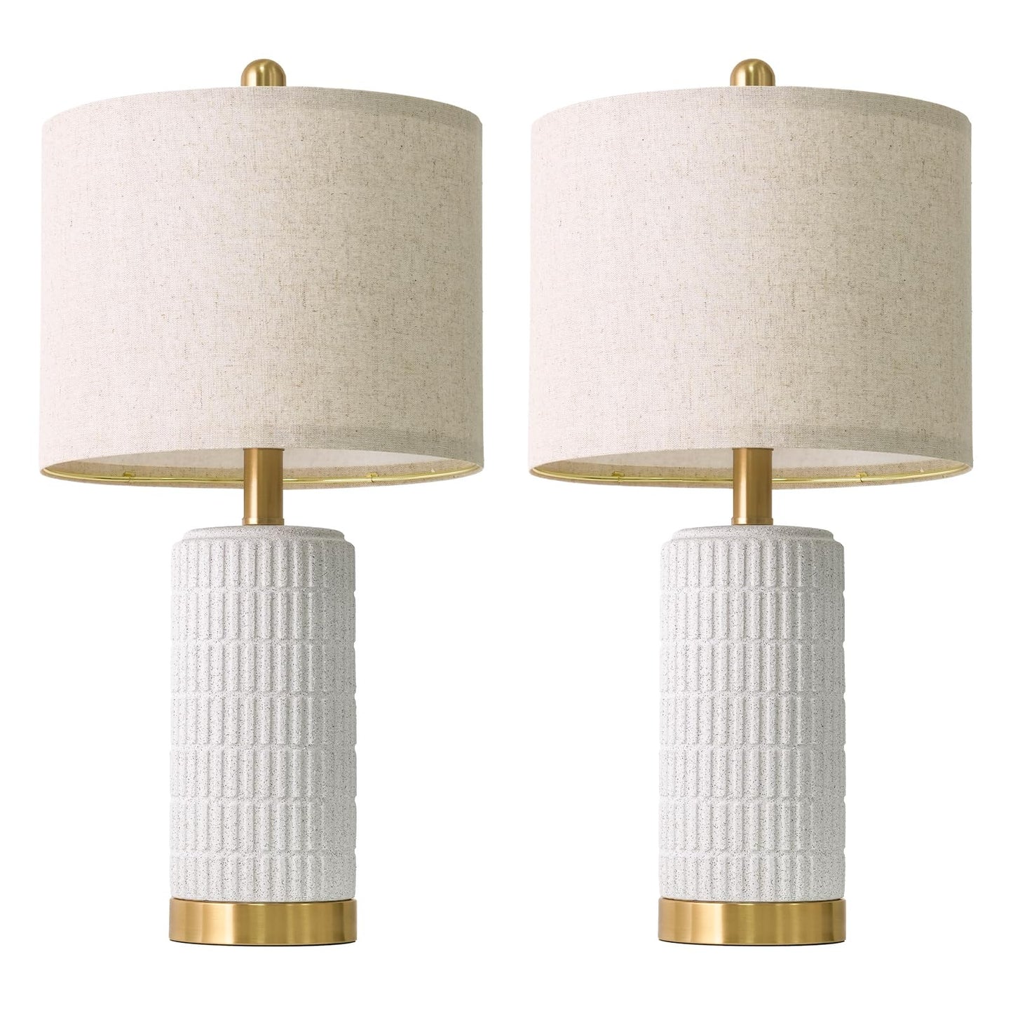PoKat 20.75" Small Modern Ceramic Table Lamps Set of 2 for Bedroom, White Bedside Lamps for Night Stands, Farmhouse Desk Decor Gift Nightstand Table Lamps for Living Room End Table Beige