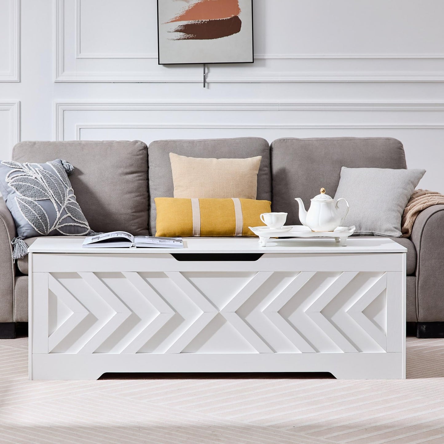 55.1” Storage Bench, Extra Large Entryway Bench with Storage,Storage Chest with 2 Safety Hinges,Blanket Storage,Shoe Storage Chest for Bedroom,Living Room,Easy Assembly. (Greige)