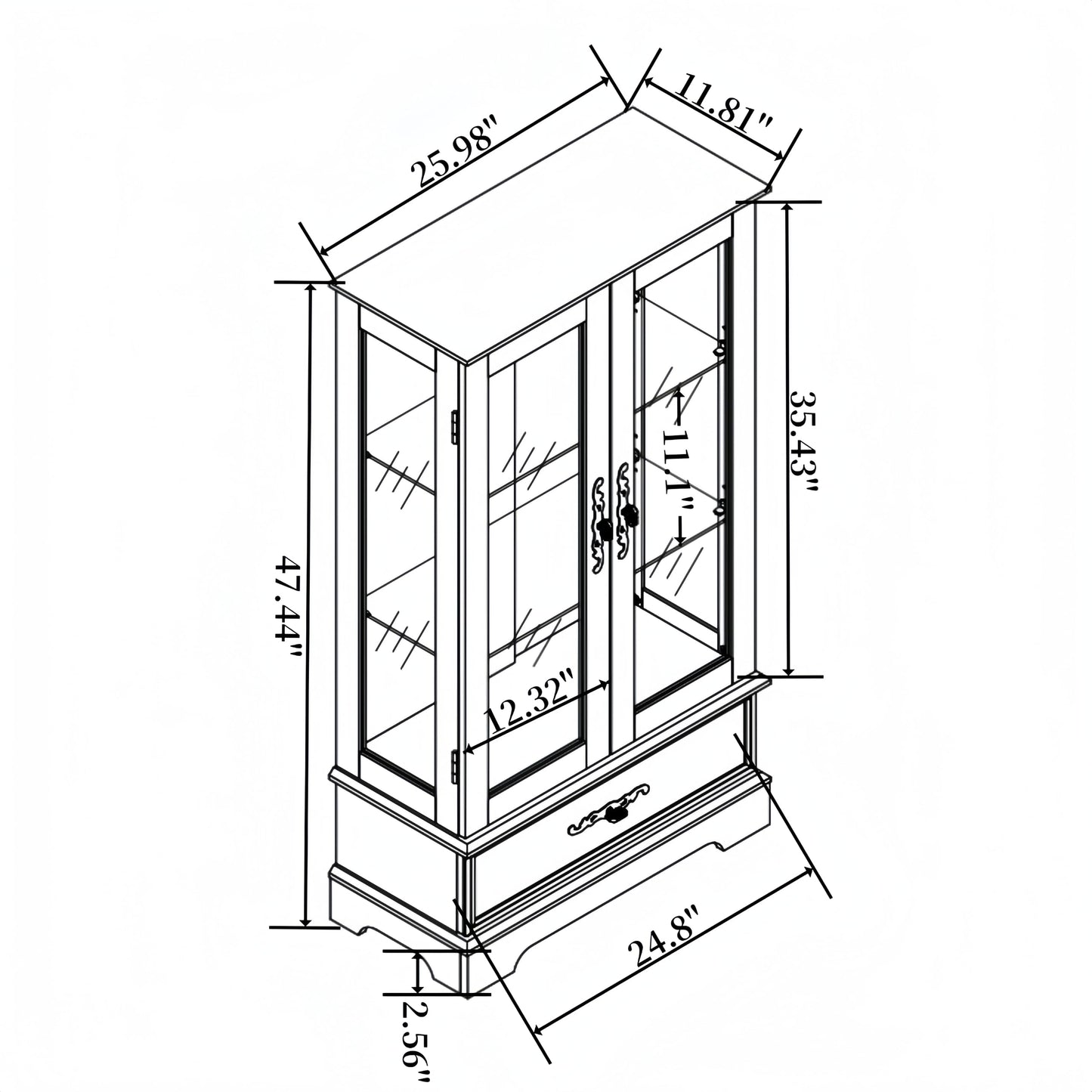LKTART Curio Glass Display Cabinet,Storage Cabinet with Lights and Mirrored Back Panel,China Cabinet with Tempered Glass Doors and Shelves,Collectible Display Shelf,Included Bulb White