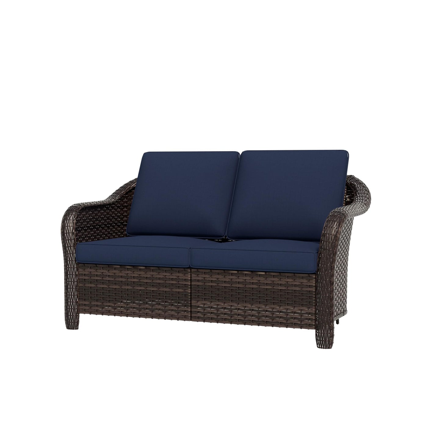 55 inch Outdoor Wicker 2 Seater Sofa, All-Weather Use Patio Rattan Loveseat with Seat and Back Cushion, Ideal for Porch, Backyard, Balcony, Poolside, Blue