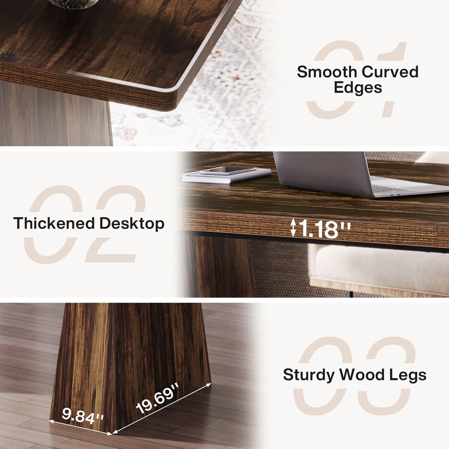 Tribesigns 63-Inch Executive Desk, Large Office Computer Desk with Double Pedestal, Modern Simple Workstations Writing Table Conference Table Business Furniture for Home Office, Light Brown