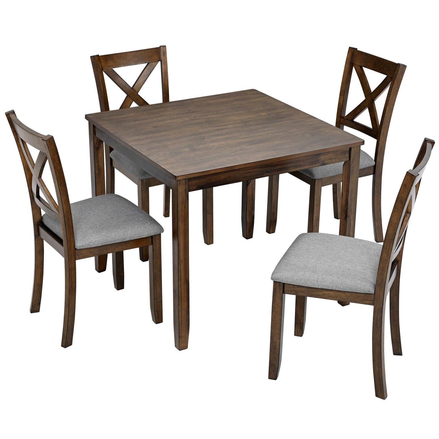 LKTART 5-Piece Kitchen & Dining Room Table and Chairs Sets,Small Square Kitchen Table with 4 Upholstered XX-Shaped Backrest Chairs,Walnut