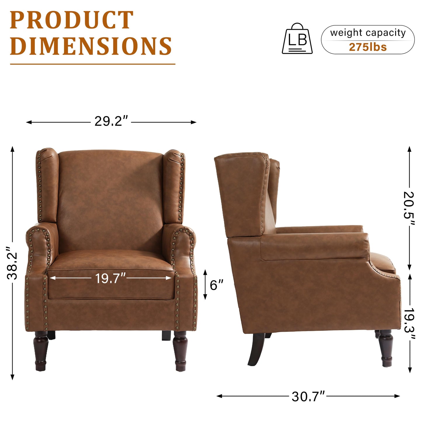 Floral Wingback Accent Chair, High Back Upholstered Armchair, Comfy Fabric Wingback Arms Chairs with Solid Wood Legs, Single Sofa Reading Chair for Bedroom Living Room, Beige