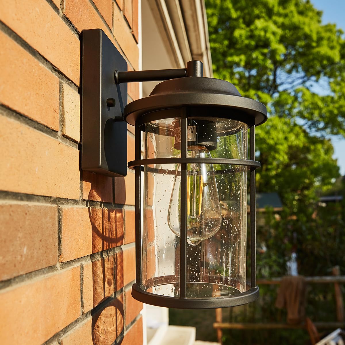 Dusk to Dawn Outdoor Porch Lights Wall Mount, Waterproof Exterior Light Fixtures,Black Modern Outdoor Light Fixtures Sconces with E26 Sockets & Glass Shades, Wall Lighting for Porch, Patio, Garage