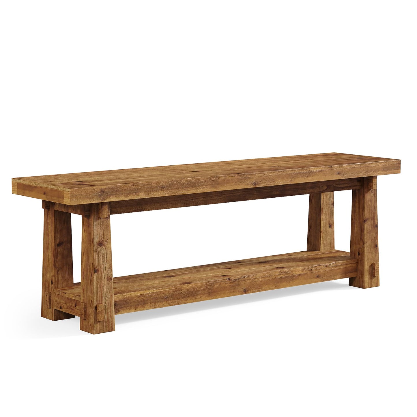 55" Solid Wood Entryway Bench with Shoe Storage, Rustic Wood Grain Shoe Rack Window Bench Seat for Foyer, Hallway, Mudroom, Bedroom, Easy Assembly (Rustic Light Wood)
