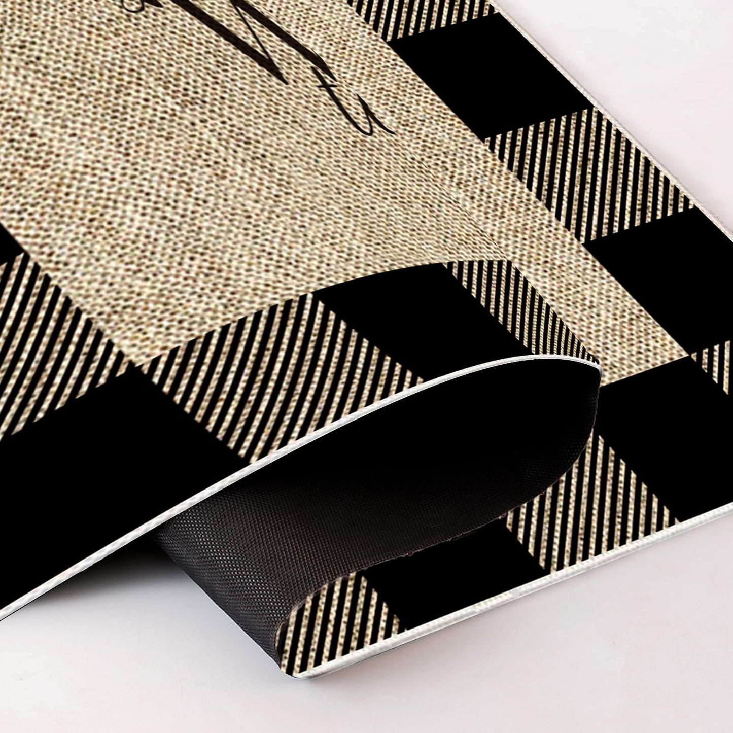 VAKADO Fall Outdoor Welcome Door Mat for Front Door Entrance Classroom Farmhouse Doormat Non-Slip Rubber Backing Autumn Entrance Rug Easy to Clean 17x29 Inch,Black White Buffalo Check Plaid