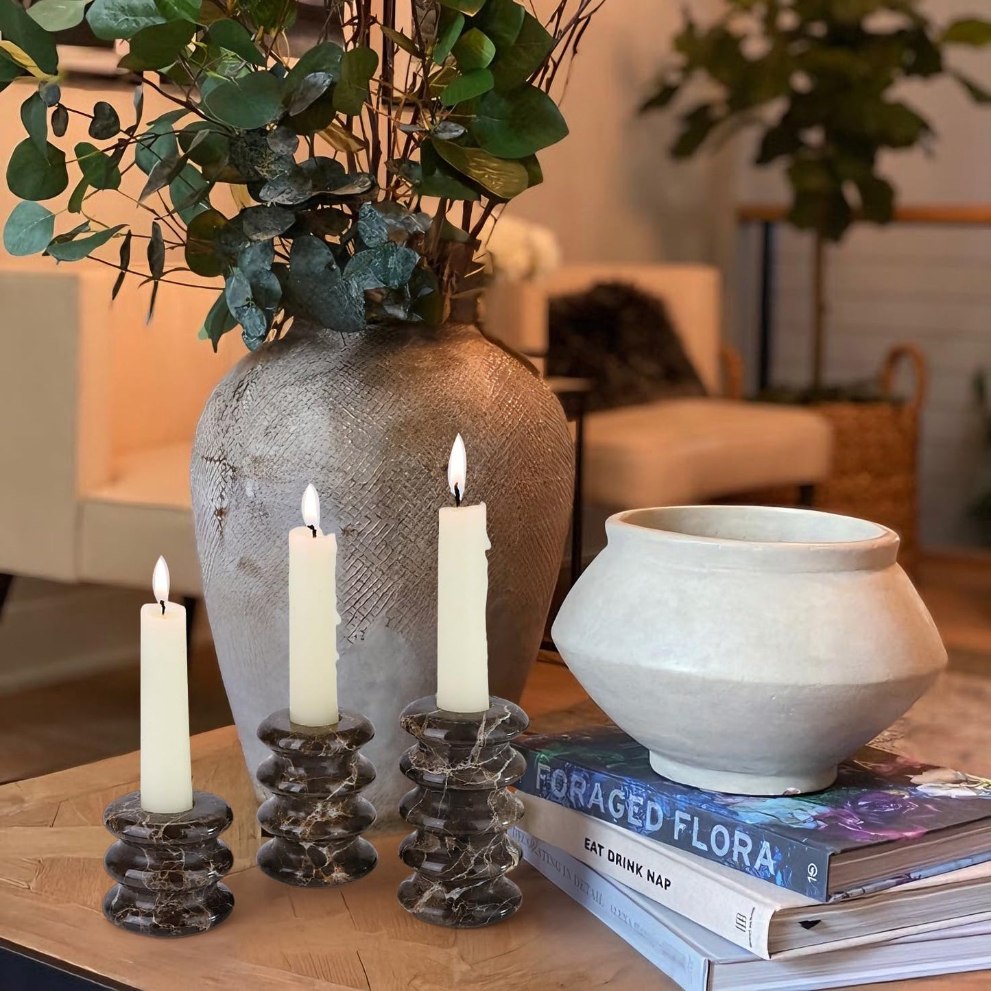 Vixdonos Marble Candle Holder Set of 2 Taper Candle Candlestick Mantle Candle Stand for Home Decor,Wedding,Party and Table Centerpieces(Brown)