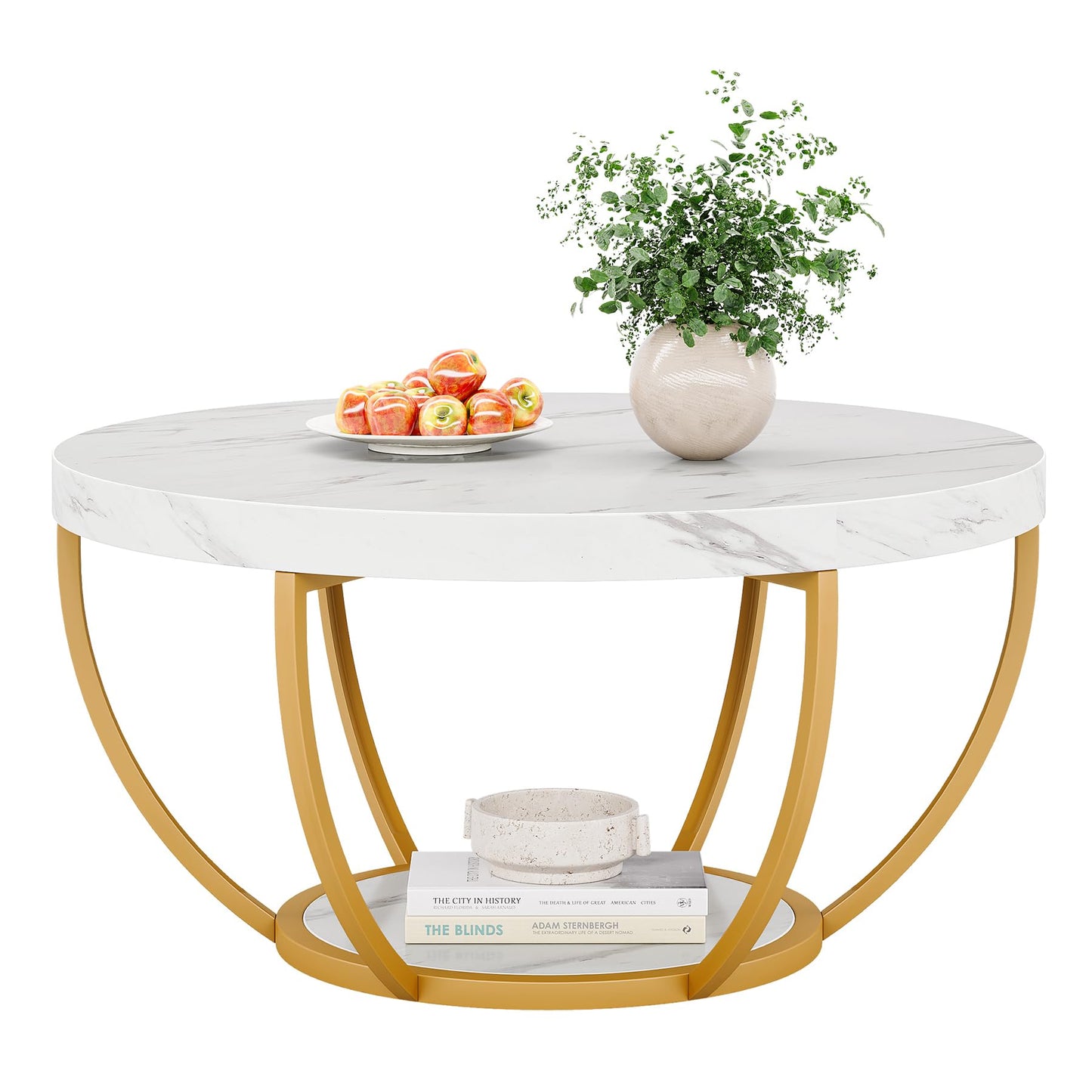 Tribesigns Round Coffee Table, 31.7" Wooden 2-Tier Circle Coffee Table with Storage Shelves, Modern Accent Cocktail Table Center Table for Living Room, Grey