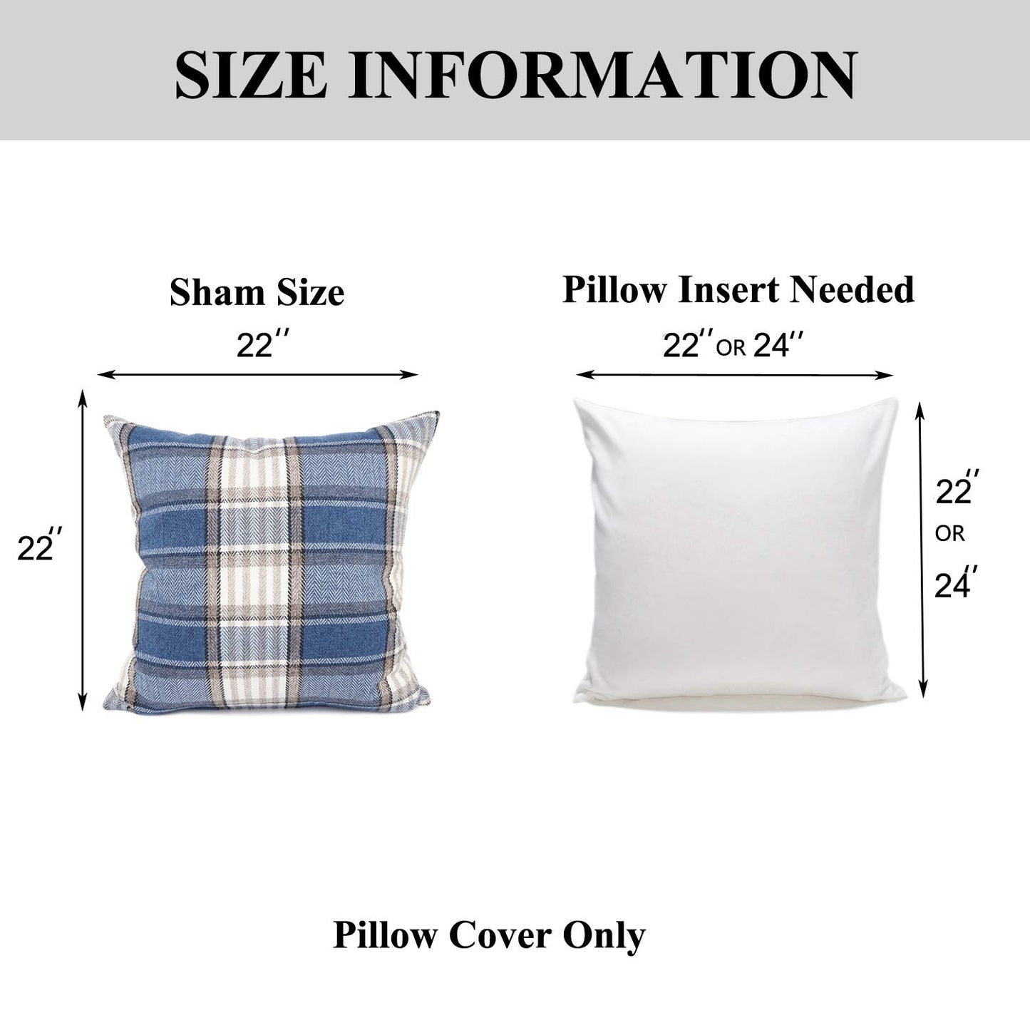YOUR SMILE Retro Farmhouse Outdoor Buffalo Tartan Chequer Plaid Cotton Linen Decorative Throw Pillow Case Cushion Cover Pillowcase for Sofa 18 x 18 Inch, Set of 2, Khaki/Stripe