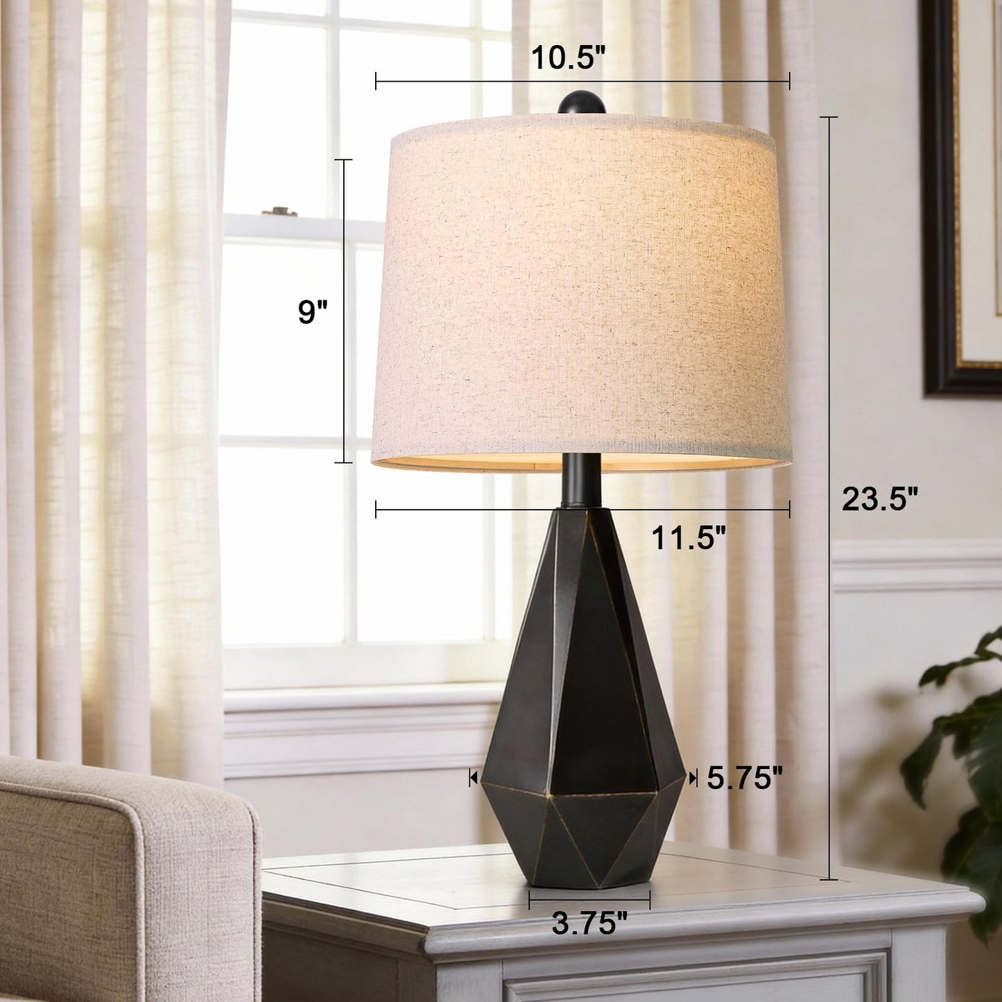 PoKat 23.5'' Table Lamps Set of 2 for Bedroom, Farmhouse Nightstand Lamps for Living Room, Rustic Bedside Lamps with Linen Lampshade for Side Table Office Hallway Entryway Dark Wood-Like (Brown)