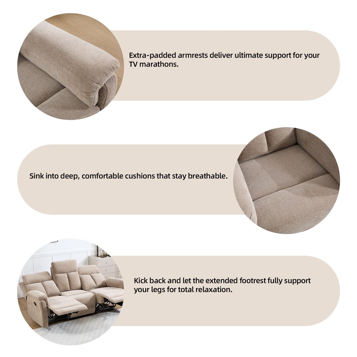IOMOR Manual Reclining Loveseat, Soft Fabric Loveseat Recliner Couch for Adults with Overstuffed Arms and Back, Double Sofa Recliner for Living Room (Light Gray)