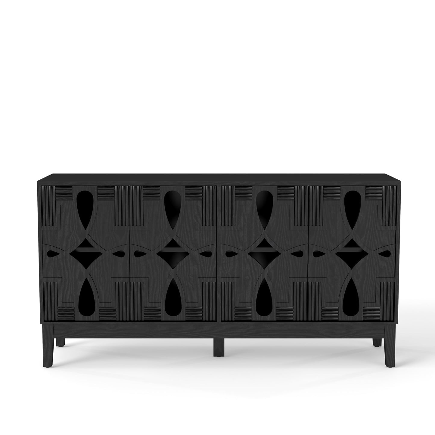 LKTART 60" Mid Century Modern Sideboard Buffet with Hollow Carved Doors and Outlet Holes,Vintage Accent Cabinet Credenzas Storage Cabinet Walnut