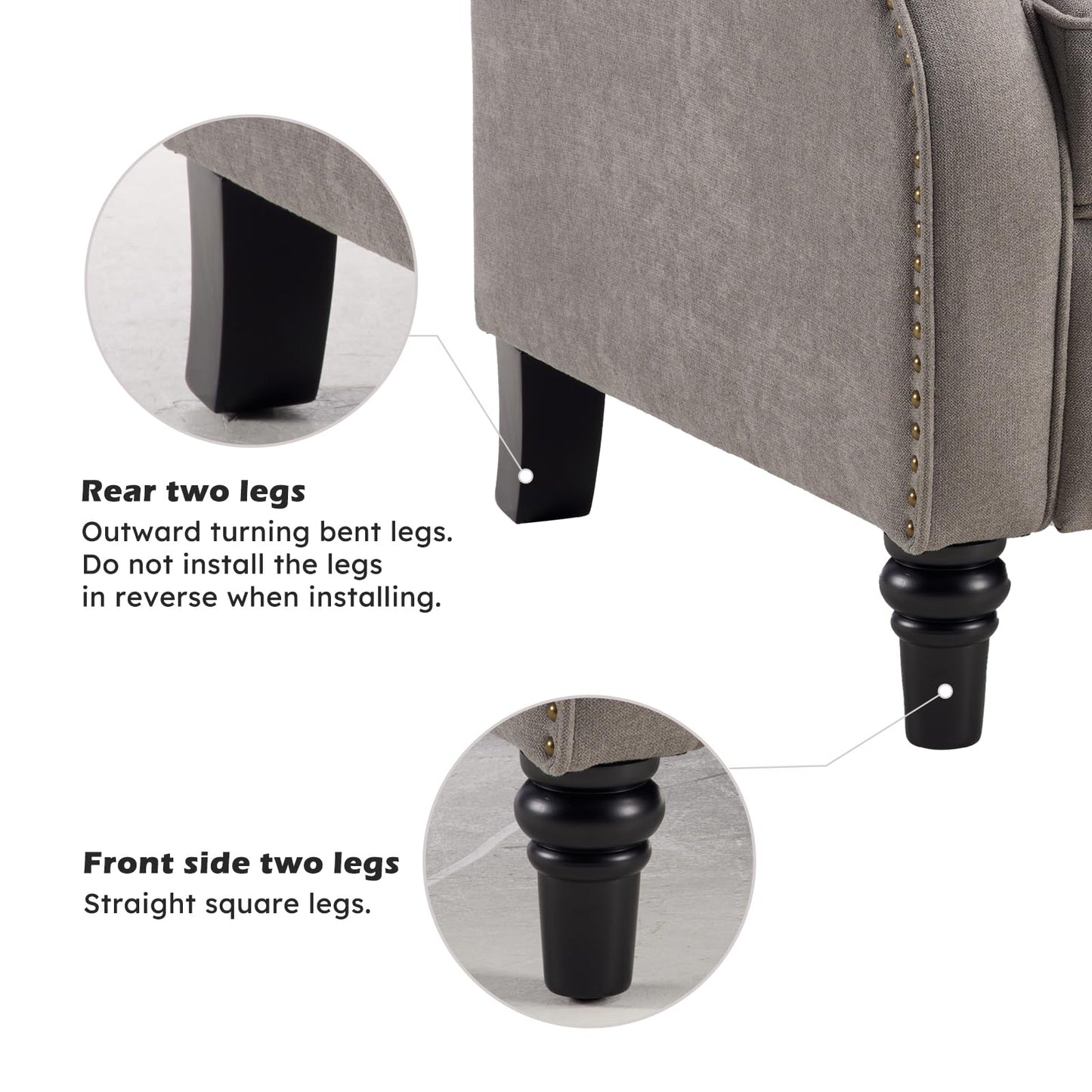 IOMOR Push Back Recliner Chair Fabric Lounge Armchair Pushback Recliner with Rivet Decoration Wingback Single Sofa Chair with Padded Seat for Living Room, Bedroom (1, Navy)