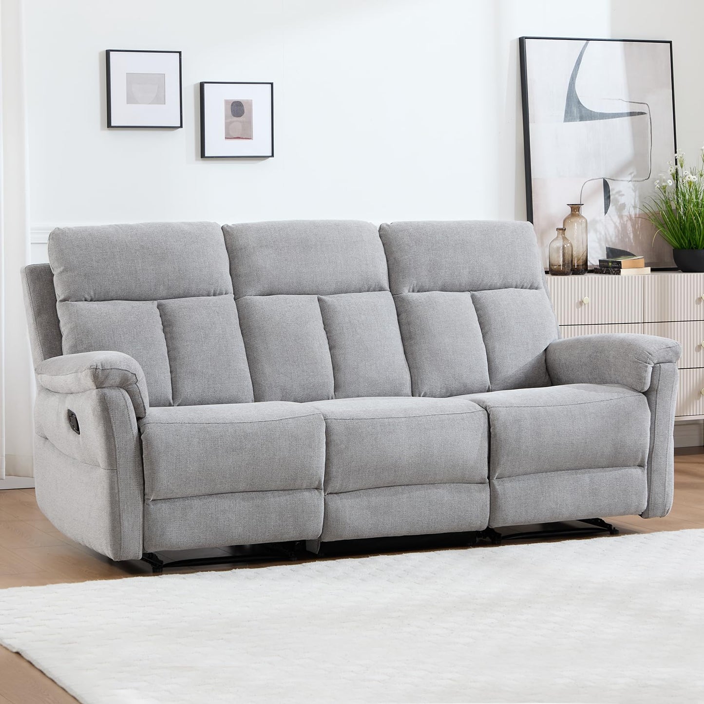 IOMOR Manual Reclining Loveseat, Soft Fabric Loveseat Recliner Couch for Adults with Overstuffed Arms and Back, Double Sofa Recliner for Living Room (Light Gray)