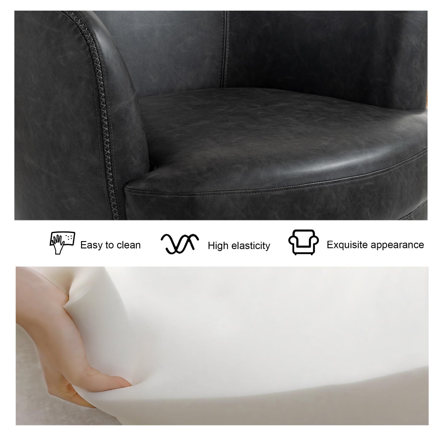 360° Swivel Barrel Accent Chair, Faux Leather Round Swivel Chair for Living Room, Comfy Upholstered Armchair Single Sofa Club Chair for Bedroom Reading Room, No Assembly Required - Light Brown