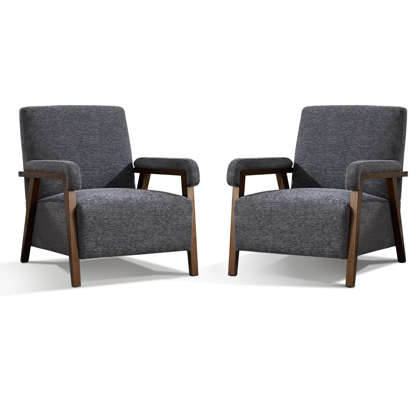 IOMOR Mid Century Modern Accent Chair, Upholstered Armchair with Thick Seat Cushion and Solid Wood Frame, Thick and Comfy Seat Cushion, Short Plush Fabric Arm Chair for Living Room(1,White)