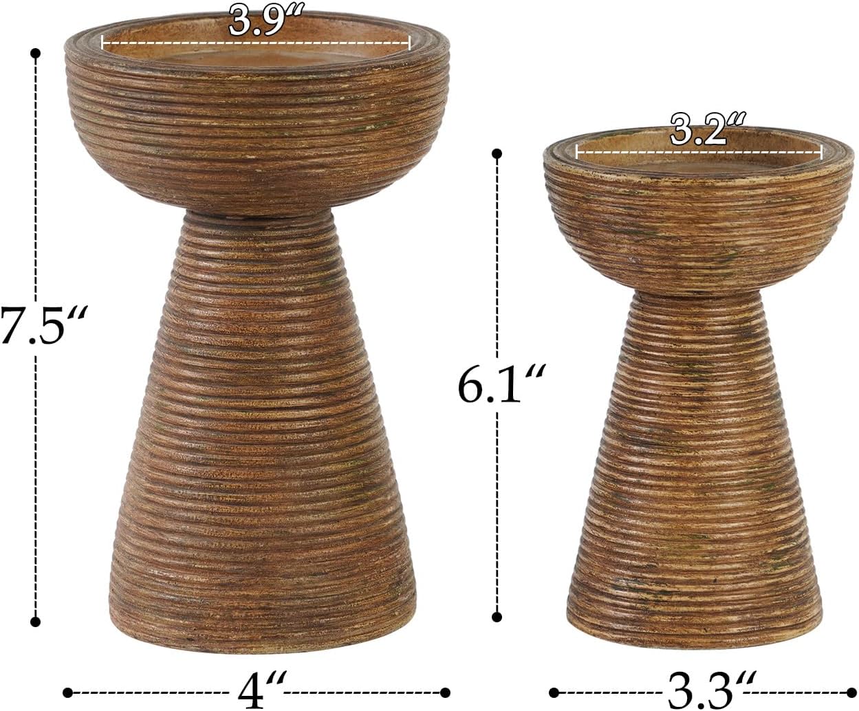 NIKKY HOME Modern Farmhouse Pillar Candle Holders Set of 2, Rustic Resin Candlesticks Pedestal Stand, Fireplace Mantle Table Centerpiece Decor, Brown