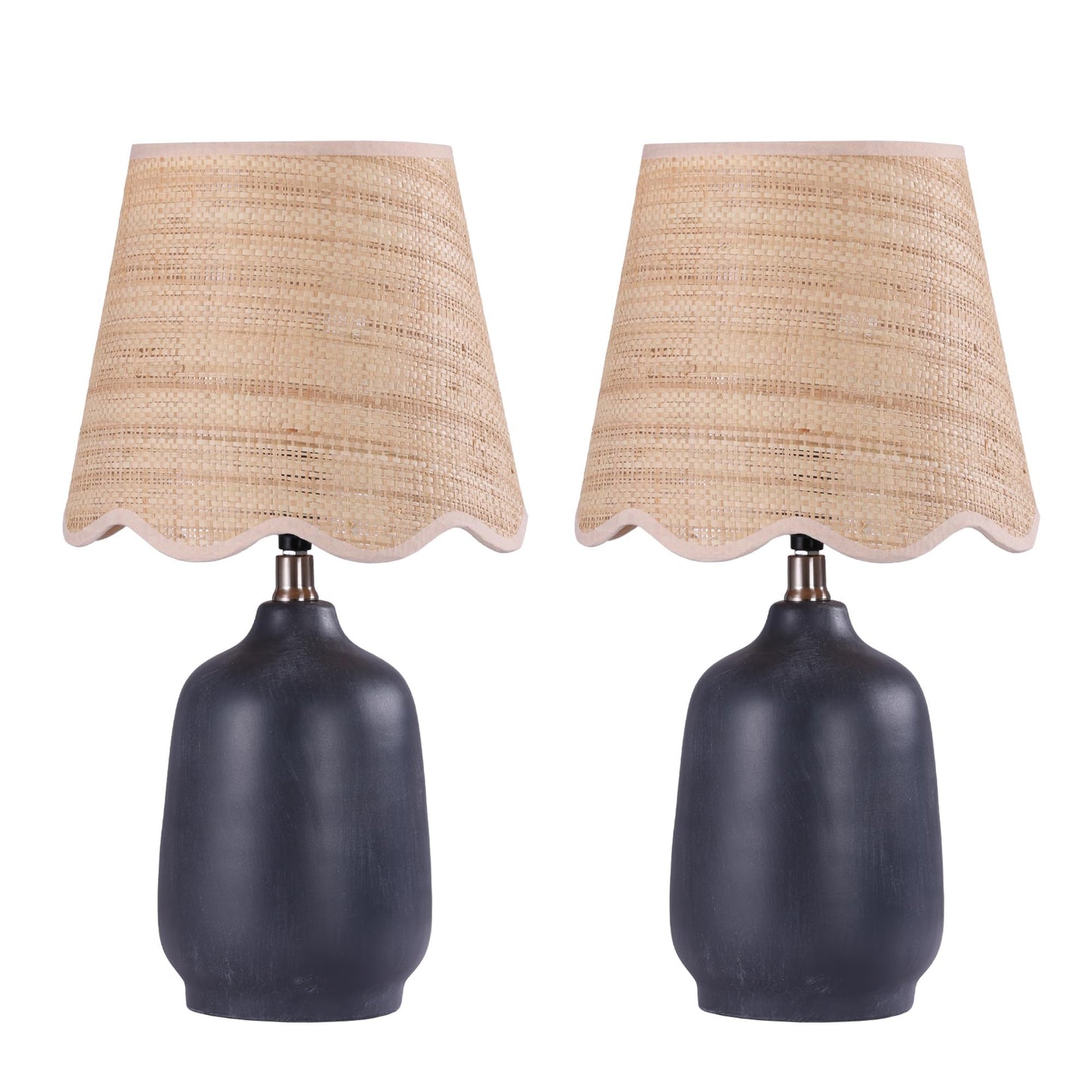Farmhouse Ceramic Table Lamp, 21" Rustic Table Lamp with Linen Shade, 3-Way Dimmable Bedside Nightstand Lamps for Bedroom, Living Room, E26 Socket, Dark Grey