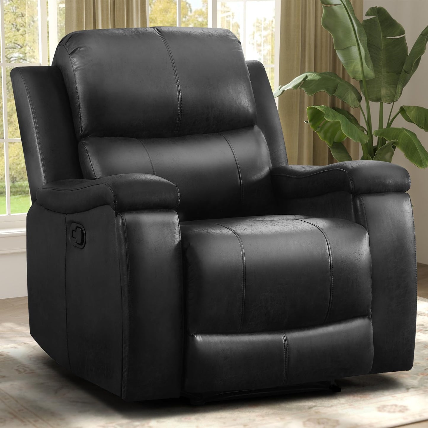 IOMOR Leather Recliner Chair, Manual Recliner Chair for Adults with Overstuffed Arms and Back, Single Sofa Recliner with Cup Holders for Living Room (1, Brown)
