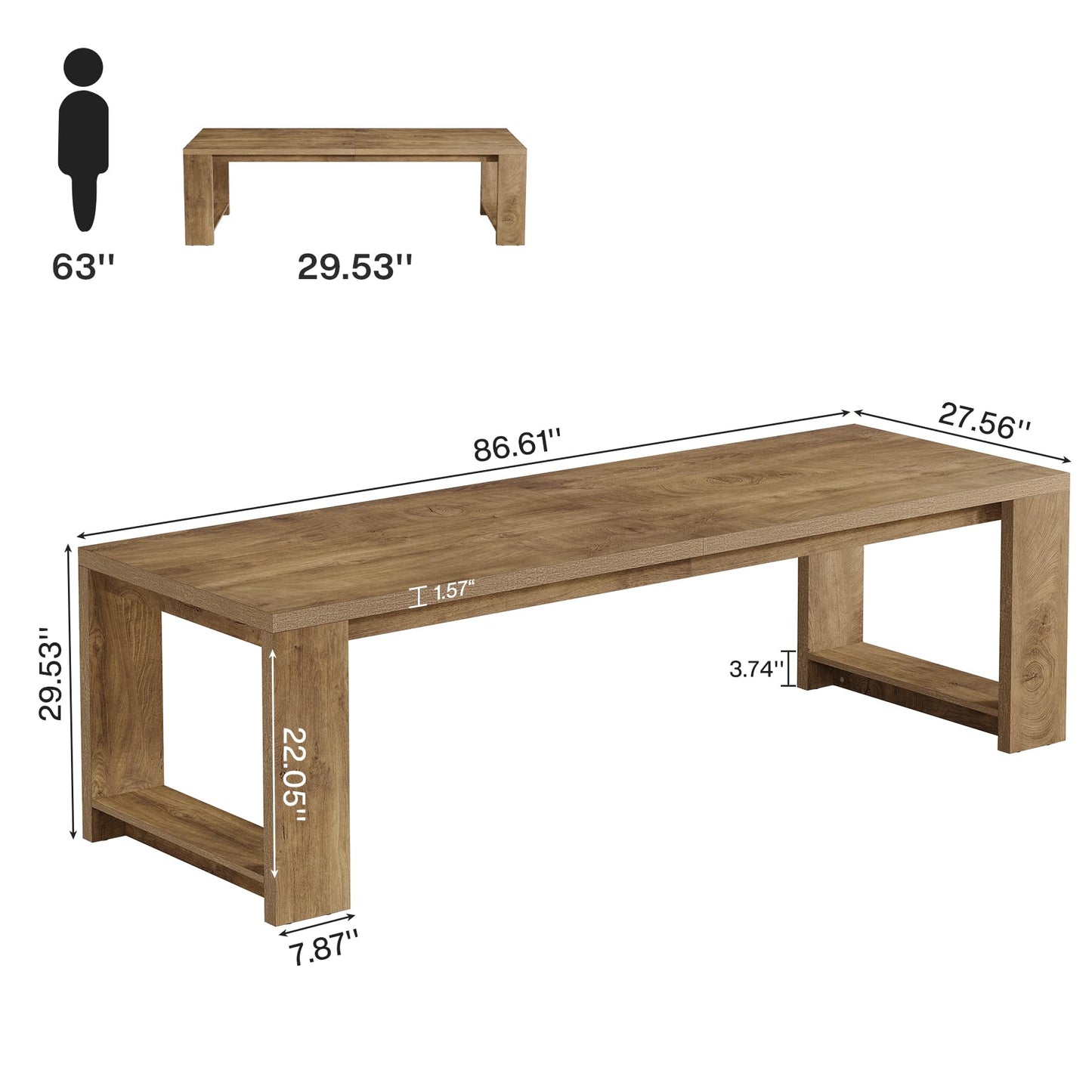 Tribesigns Two Person Desk, 86.6 Inches Extra Long Desk, Double Computer Writing Table, Wood Large Desks Workstation for Home Office, Natural Wood